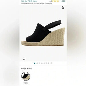 TOMS MONICA WEDGE ESPADRILLE HEEL SHOE BLACK WOMEN SIZE 7